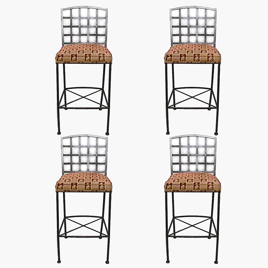 Four Upholstered Metal Barstools