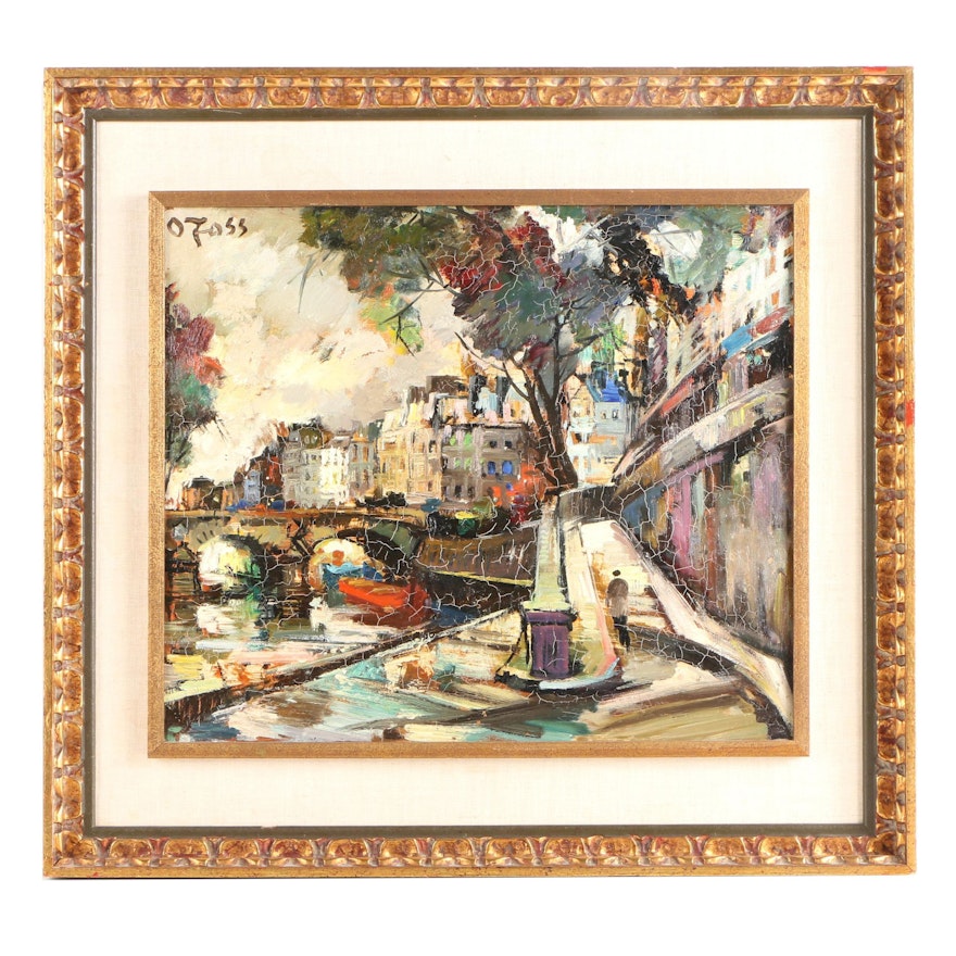 Olivier Foss Oil Painting of a Street Scene on the River