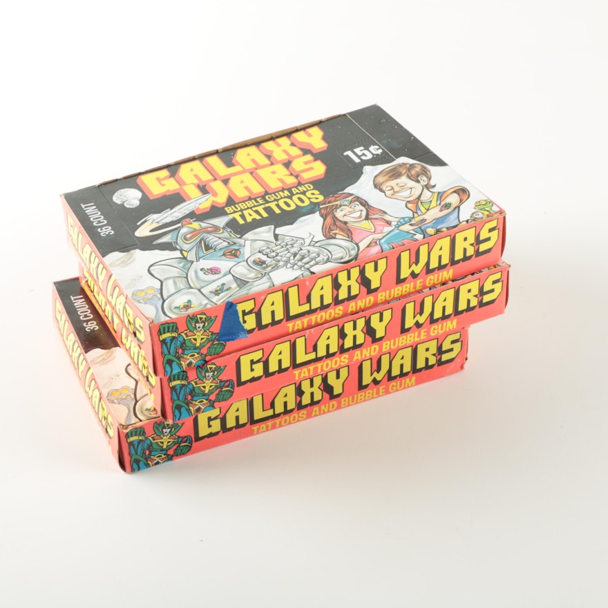 Unopened "Galaxy Wars" Tattoos and Bubble Gum Packs With Display Boxes
