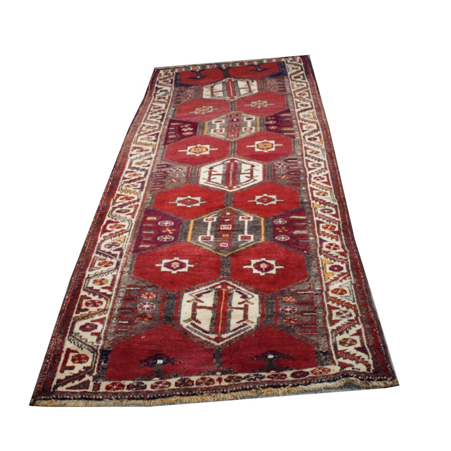 Vintage Hand-Knotted Persian Karaja Heriz Wool Carpet Runner