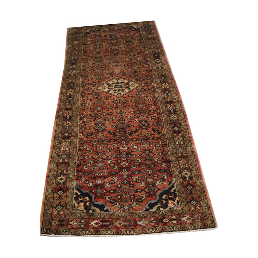 Vintage Hand-Knotted Persian Malayer Wool Long Rug