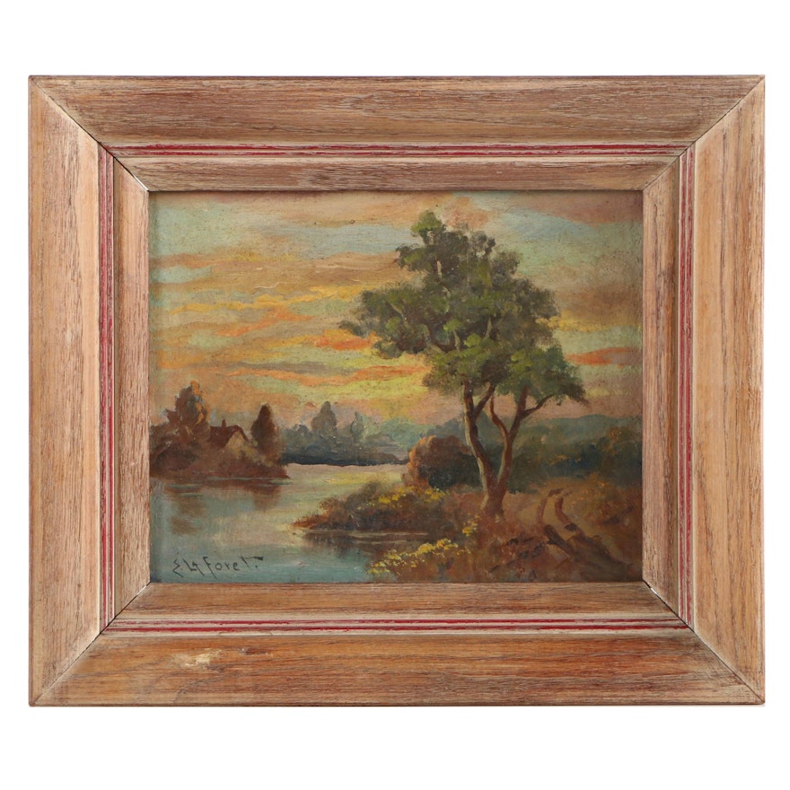 Eugene LaForet Oil Painting of Lake Scene