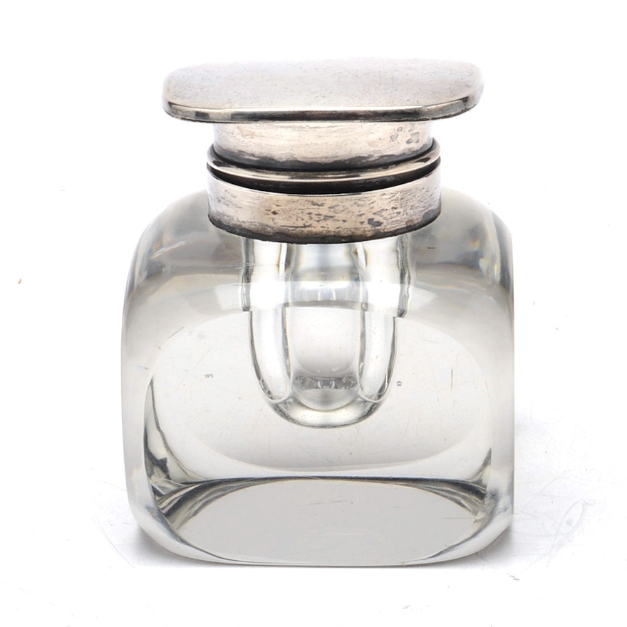 Meriden Brittania Co. Sterling Silver and Glass Inkwell
