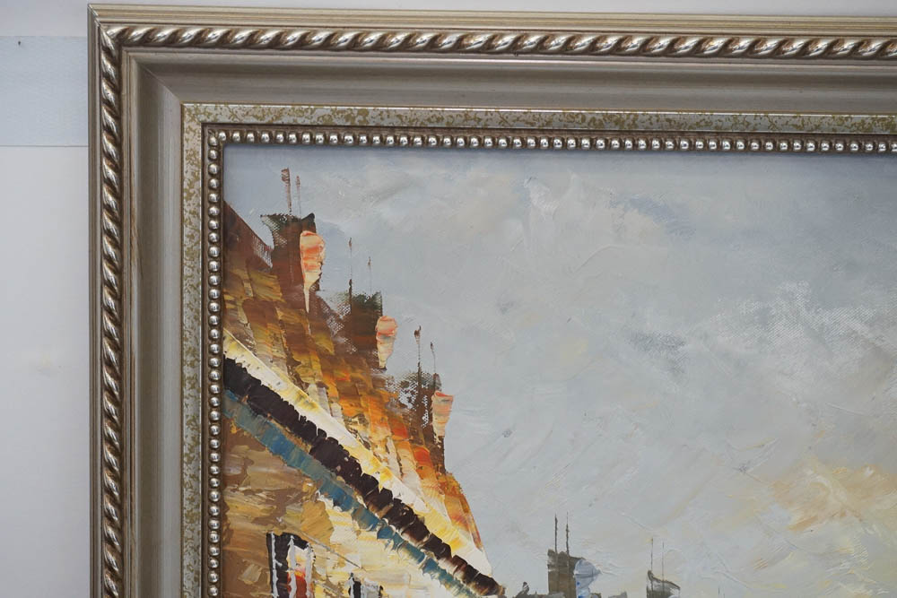 R. Young Oil Painting of Parisian Street Scene After the Rain