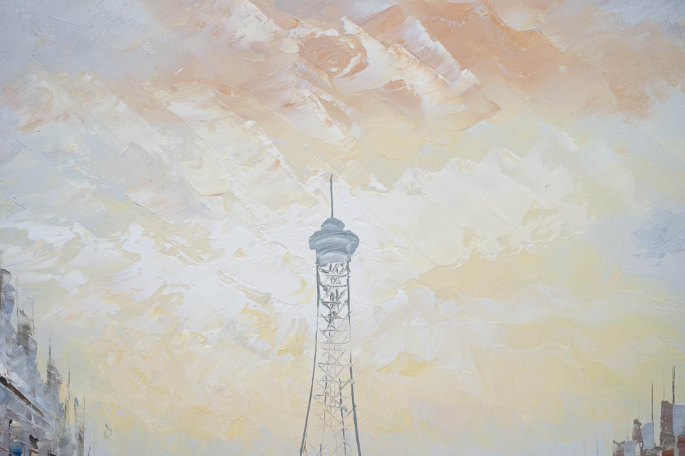 R. Young Oil Painting of Parisian Street Scene After the Rain