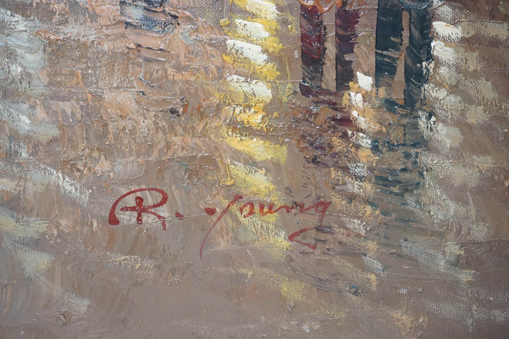 R. Young Oil Painting of Parisian Street Scene After the Rain