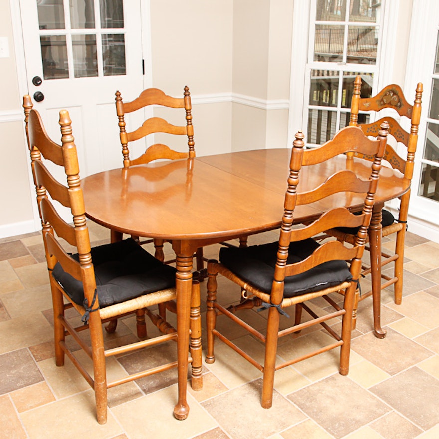 Colonial Style Oval Dining Table with Ladder-Back Chairs