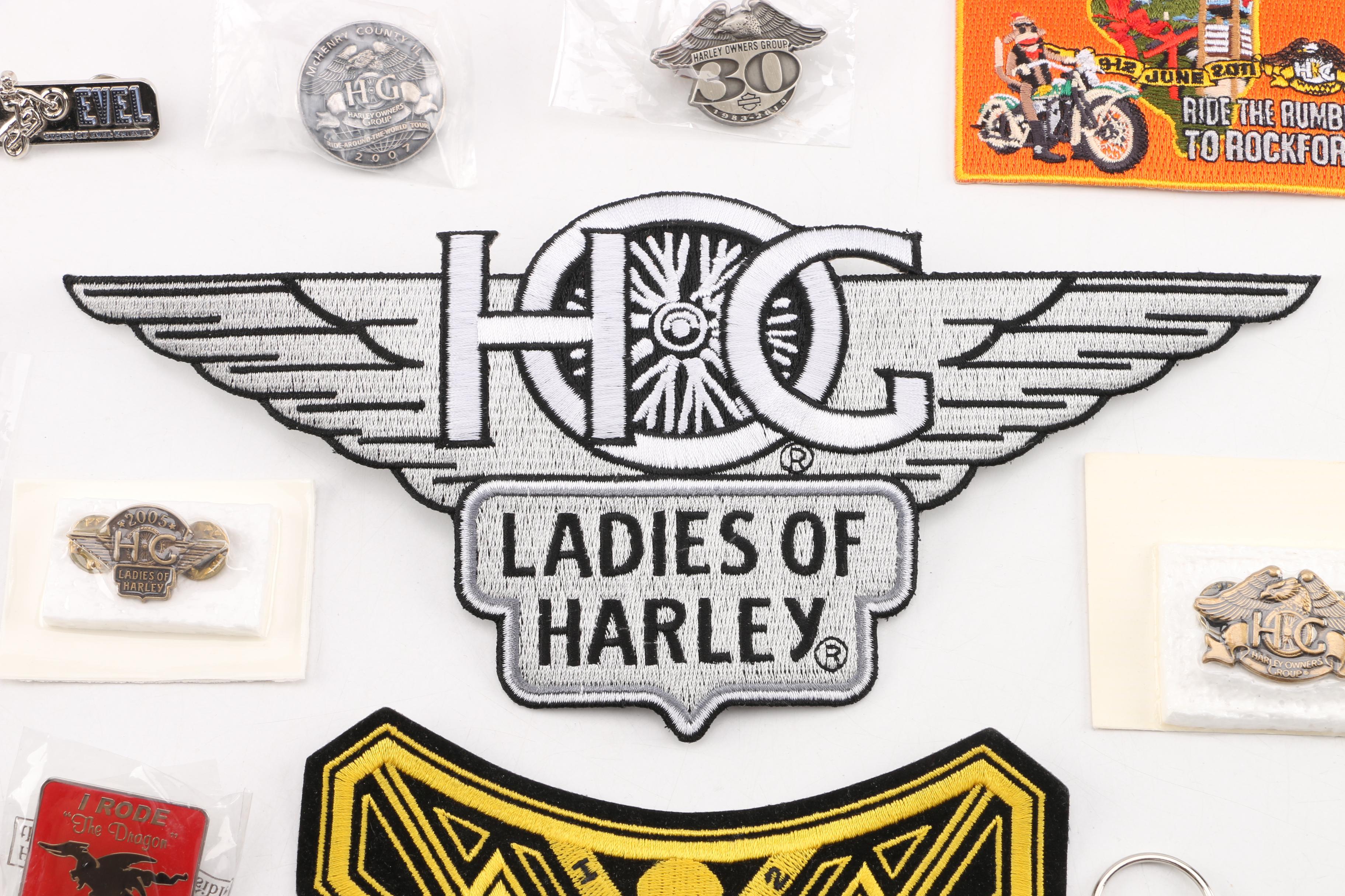 Harley-Davidson Accessories Including Patches, Keychains, Pins and More