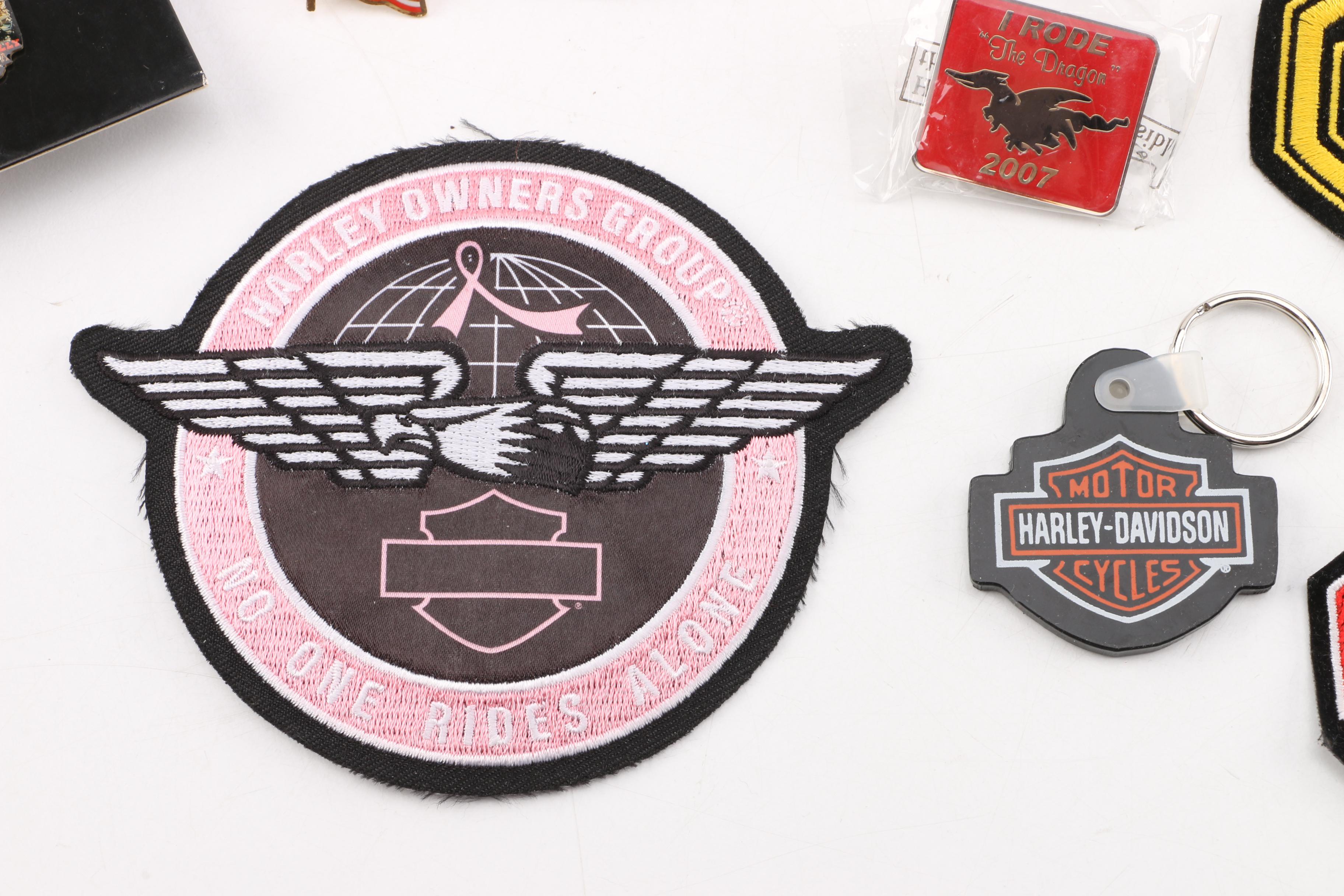 Harley-Davidson Accessories Including Patches, Keychains, Pins and More