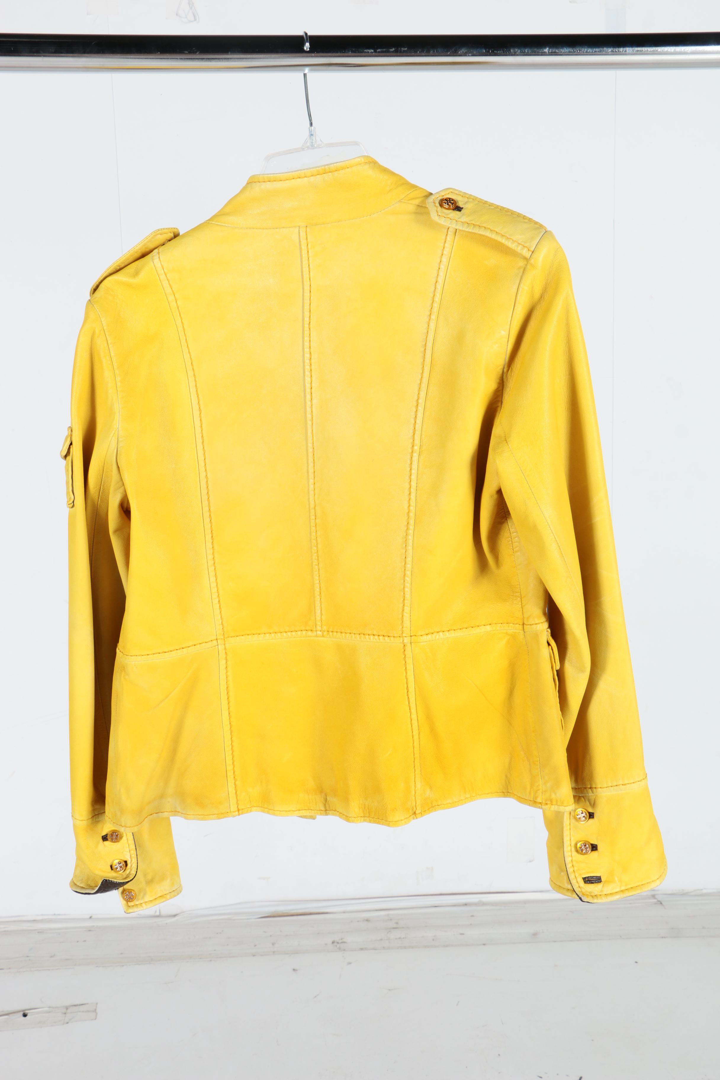 Tory Burch Sgt. Pepper Yellow Leather Military Jacket