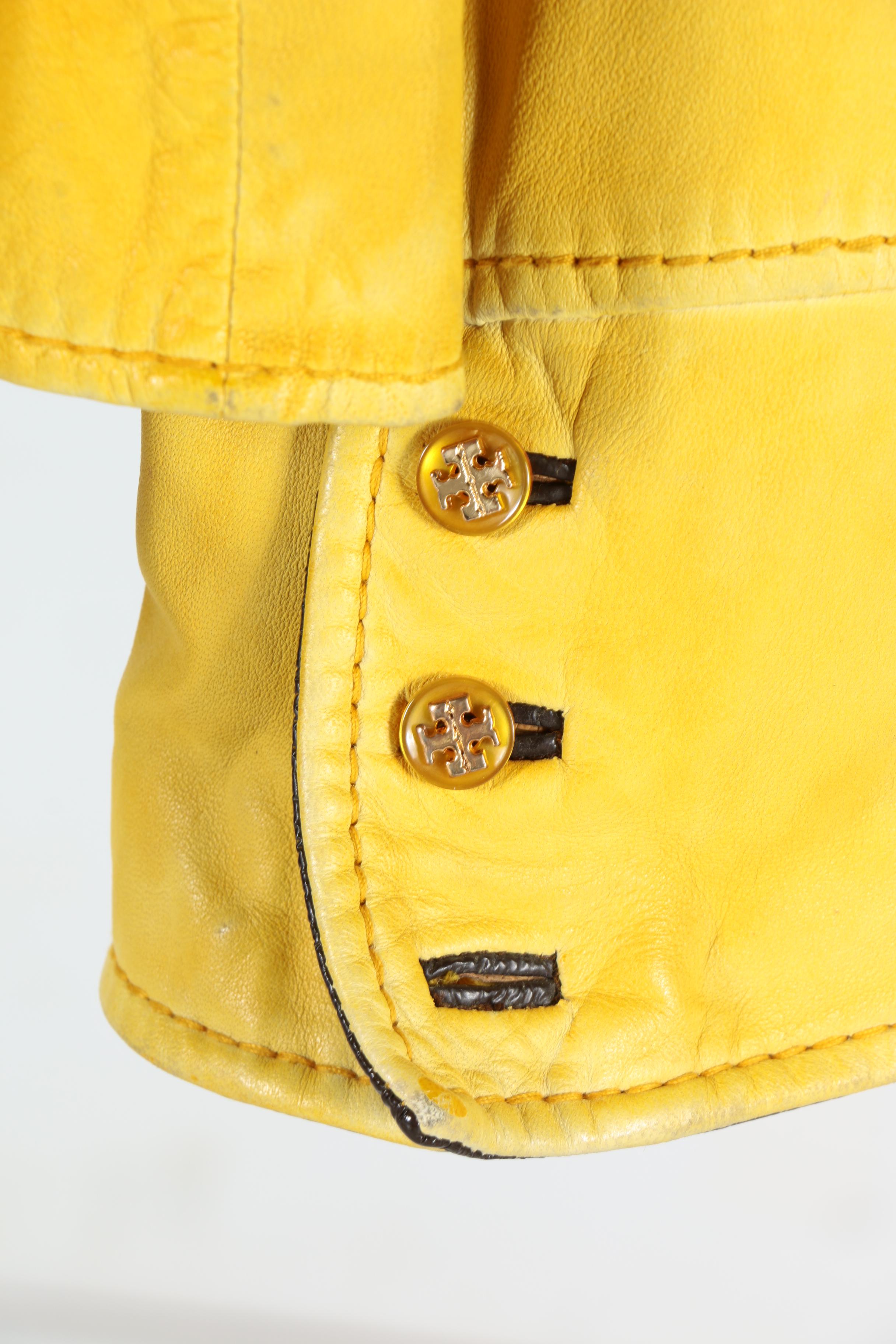 Tory Burch Sgt. Pepper Yellow Leather Military Jacket