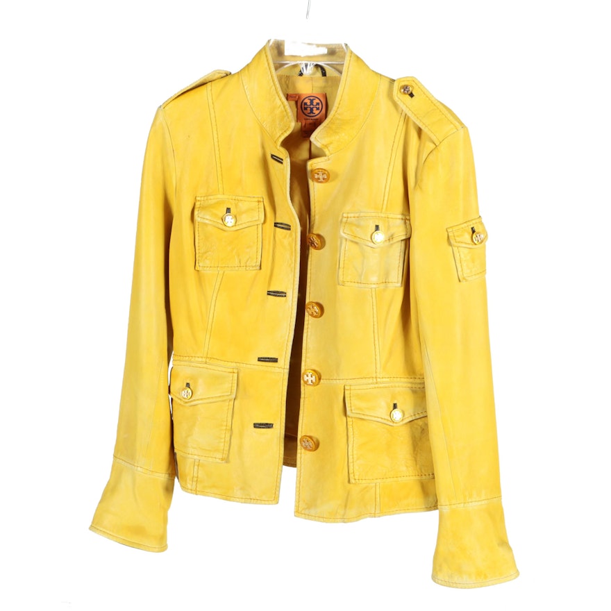 Tory Burch Sgt. Pepper Yellow Leather Military Jacket