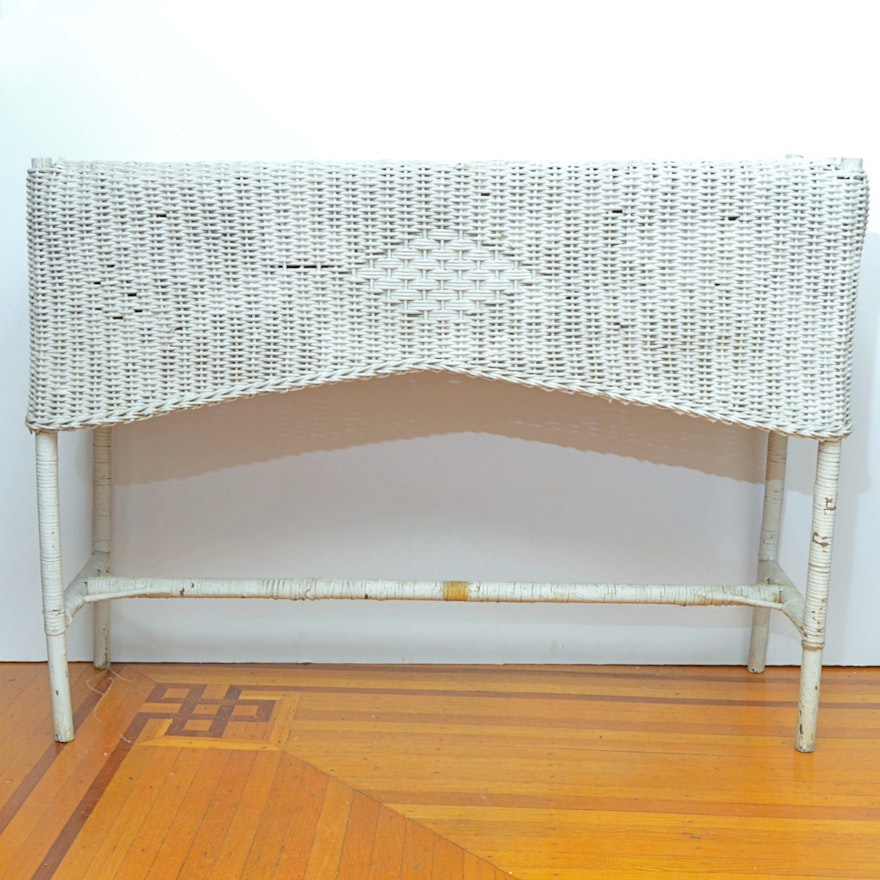Antique White Painted Wicker Planter