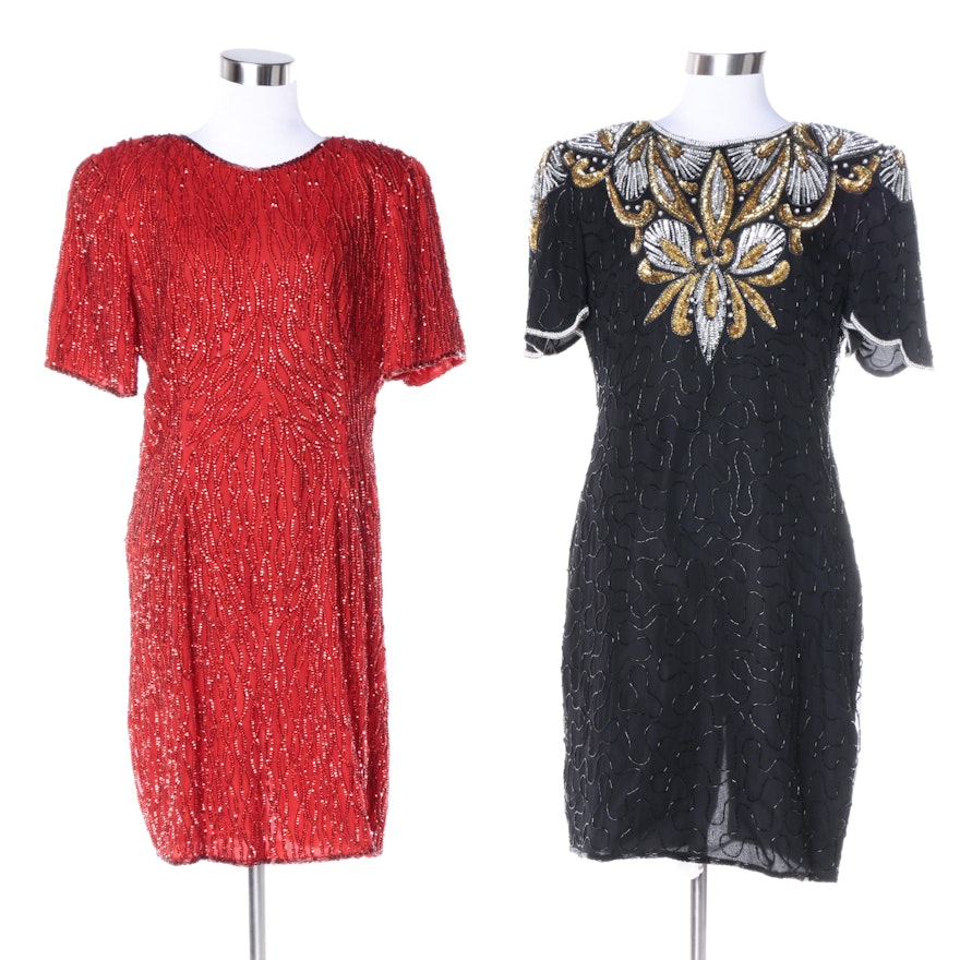 1980s Embellished Silk Dresses Including Denise Elle and Stenay