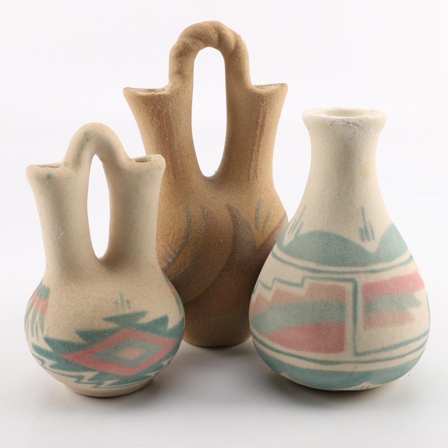 Navajo Style Sand Cast Pottery Vases