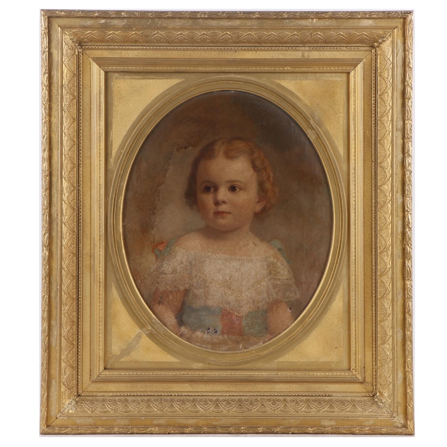 H. A. Loop Antique Oil Painting of Girl's Portrait