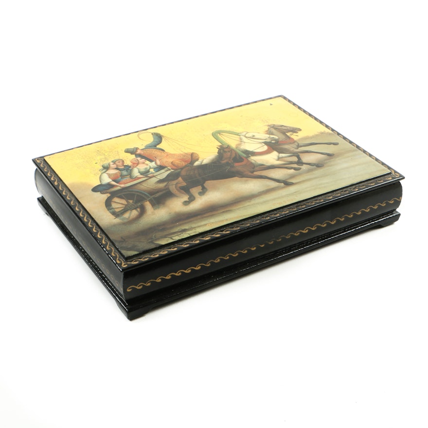Vintage Russian Lacquered Box, Signed