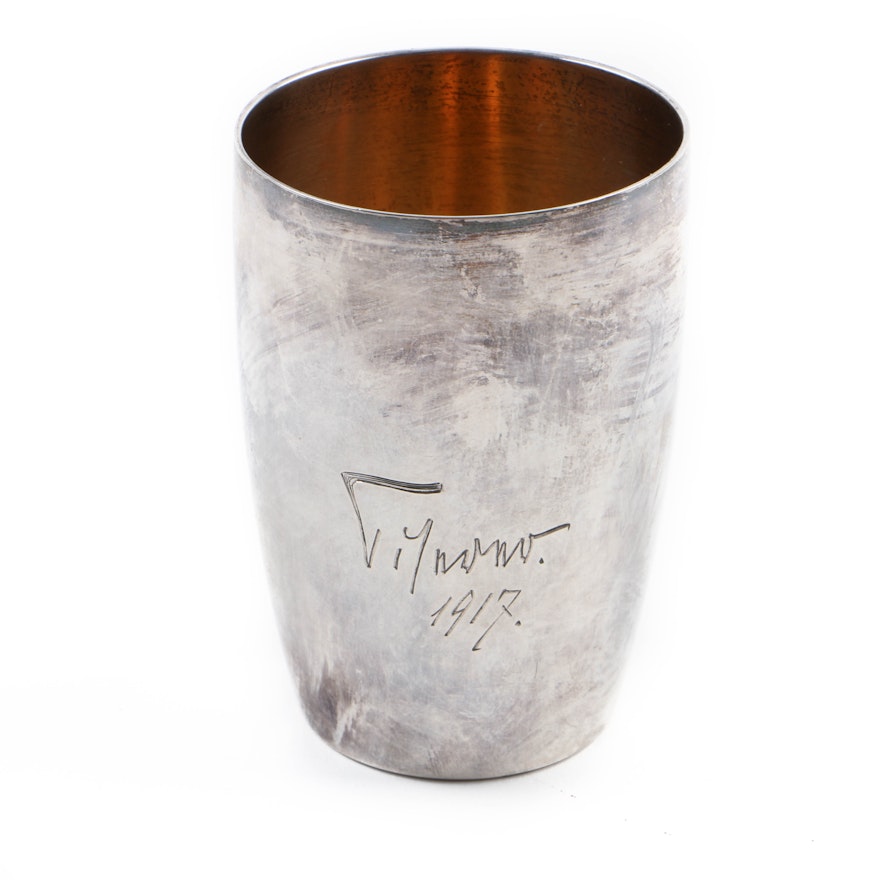 Dated 1917 Sterling Silver Cup with Gold Wash Interior