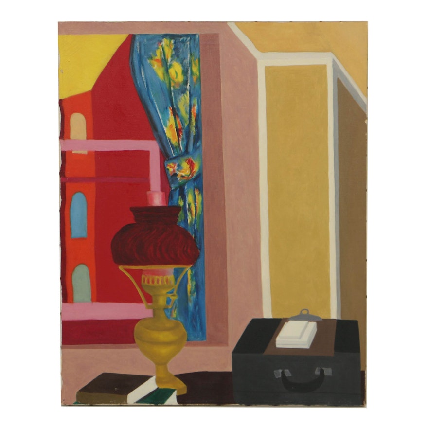 Robert Herrmann Oil Painting on Canvas "Still Life with Lamp"