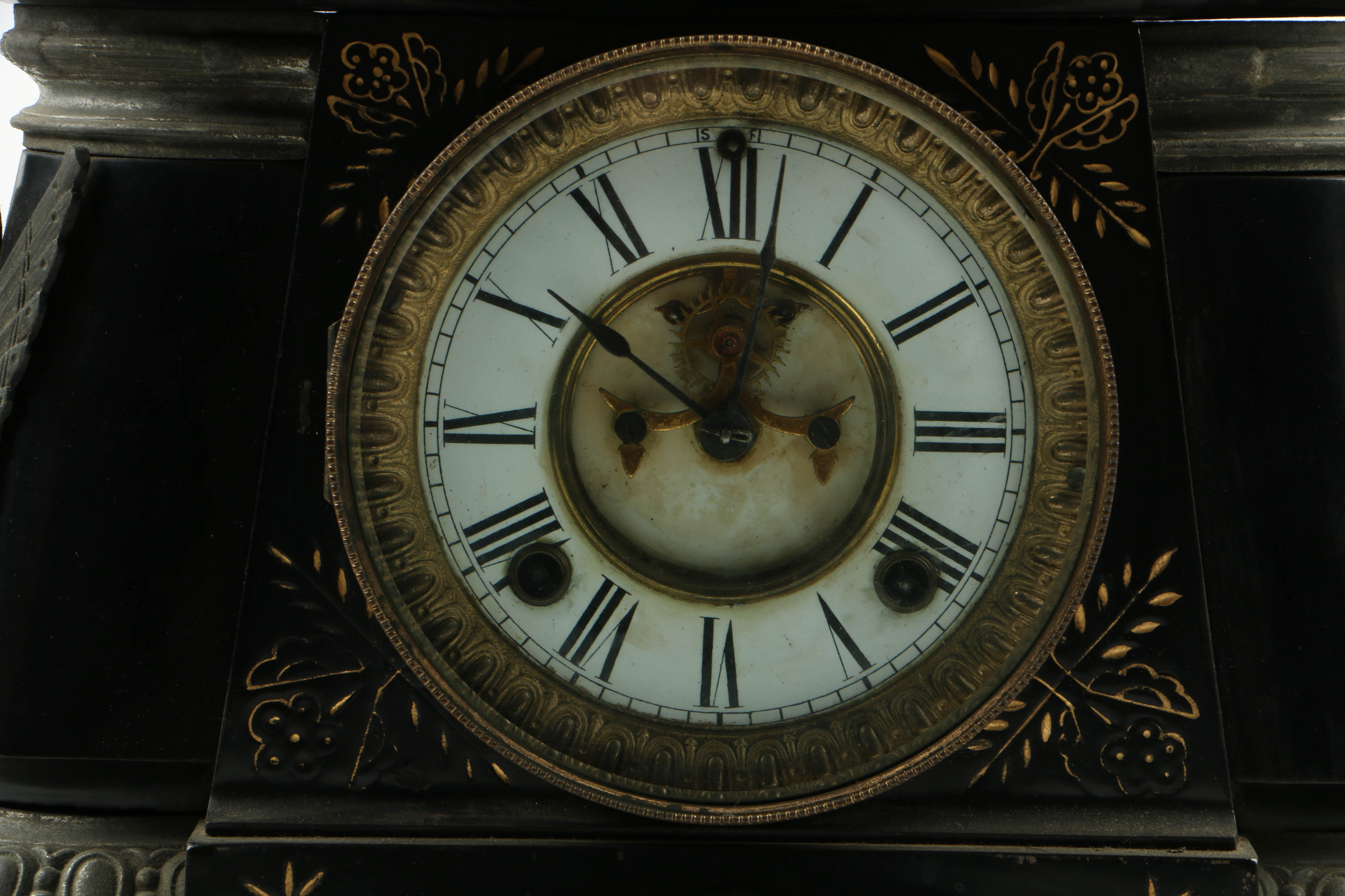 Antique "Pompeii" Cast Iron Mantel Clock by Ansonia Clock Co.