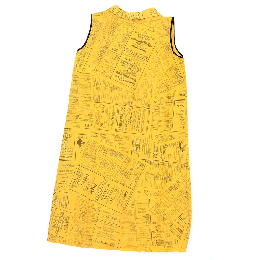 1960s Vintage Waste Basket Boutique Yellow Pages Paper Dress