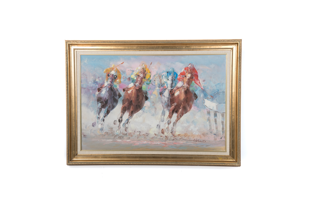 Anthony Veccio Oil Painting of a Horse Race