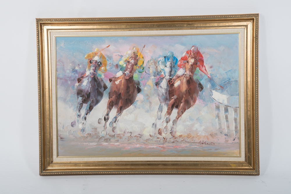 Anthony Veccio Oil Painting of a Horse Race