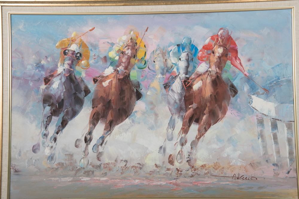 Anthony Veccio Oil Painting of a Horse Race