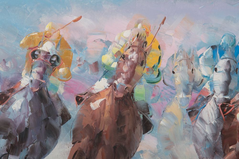 Anthony Veccio Oil Painting of a Horse Race