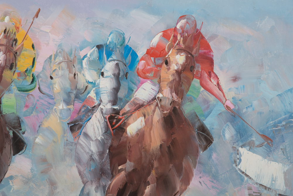 Anthony Veccio Oil Painting of a Horse Race