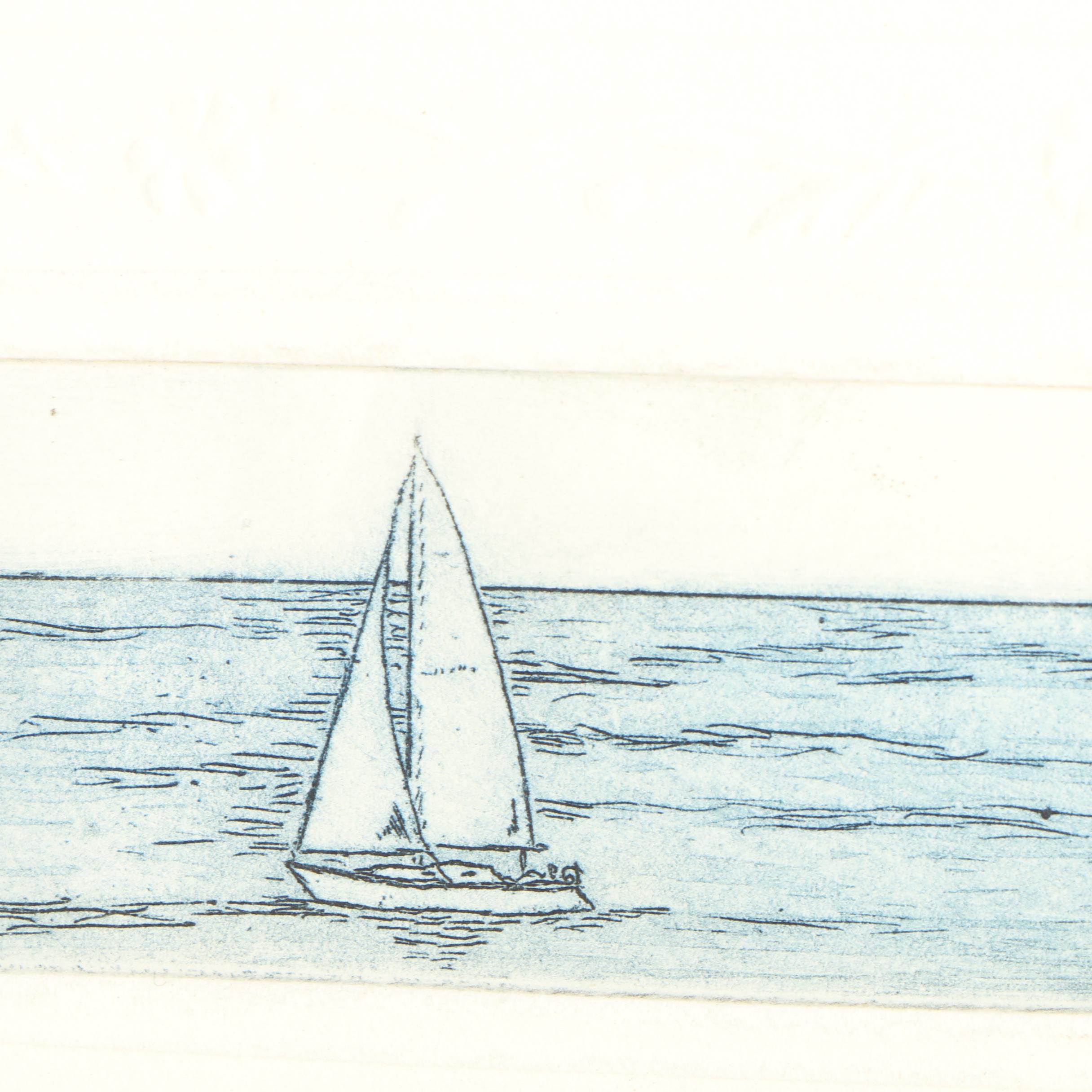 David Olson Intaglio Print on Embossed Paper "Castle Hill Light"