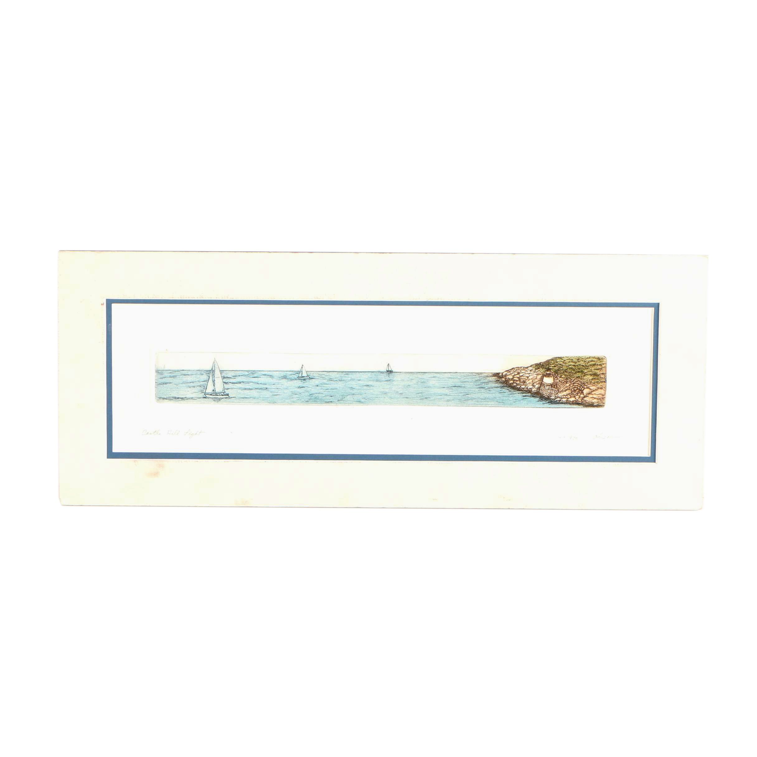 David Olson Intaglio Print on Embossed Paper "Castle Hill Light"