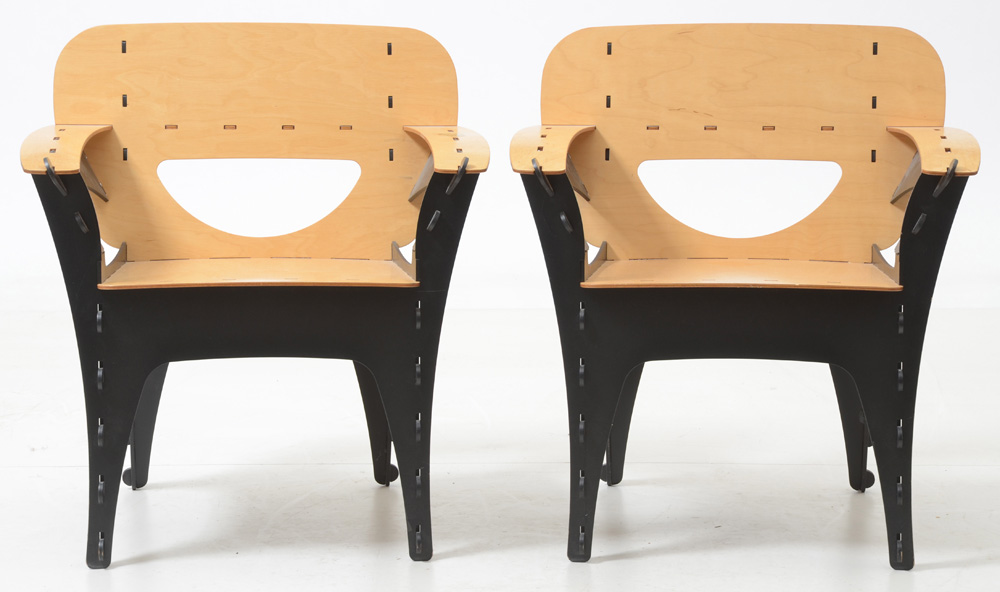 Pair of Modernist Kawecki "Puzzle" Armchairs