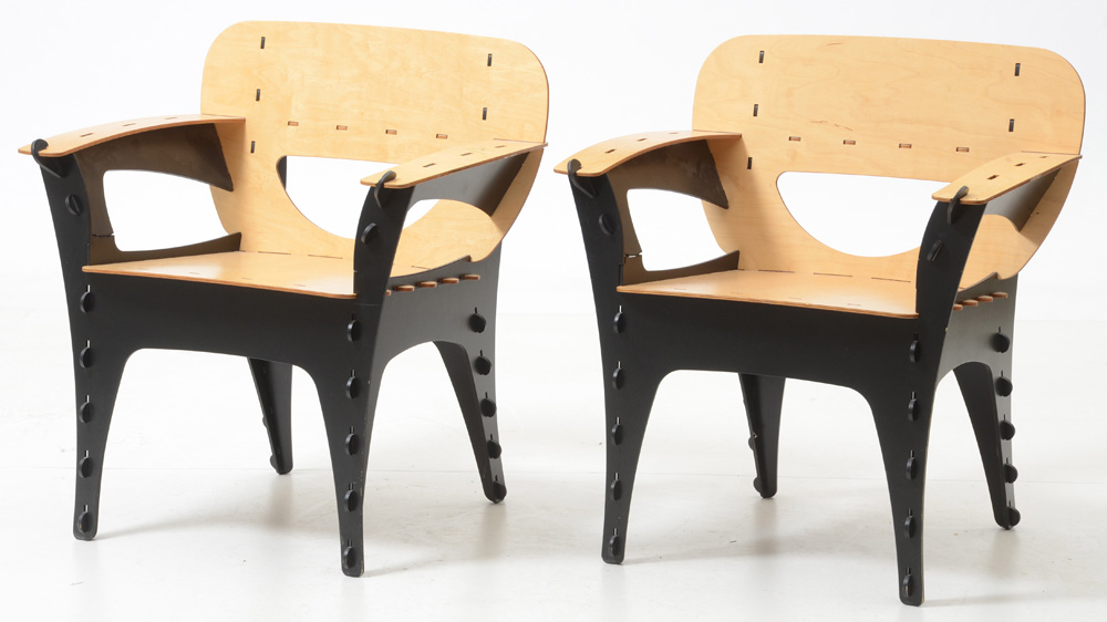 Pair of Modernist Kawecki "Puzzle" Armchairs