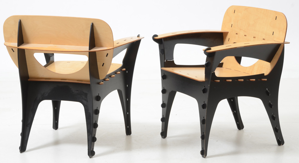 Pair of Modernist Kawecki "Puzzle" Armchairs