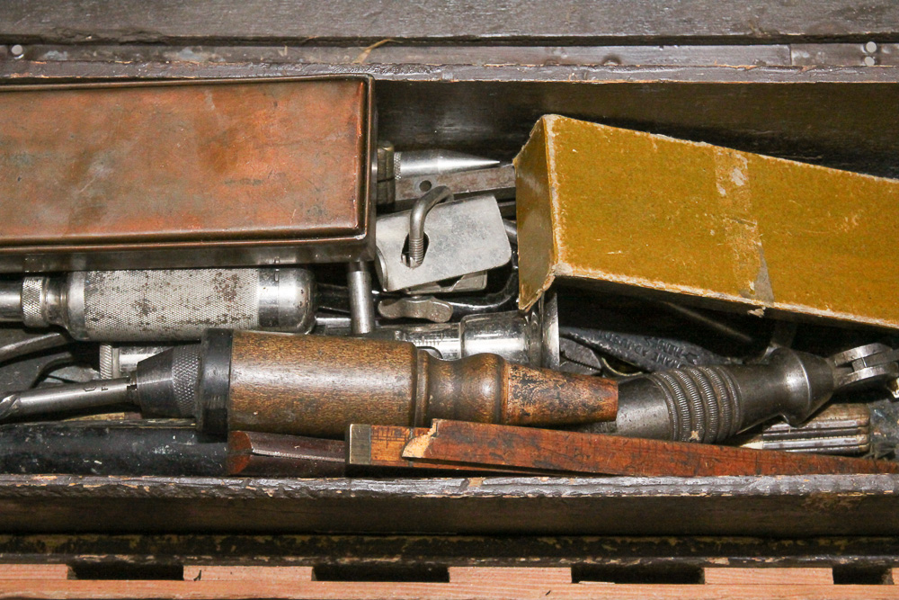 Vintage Chest, Carpentry Shaves, Chisels, Saw, Planers and Brace Bits and More