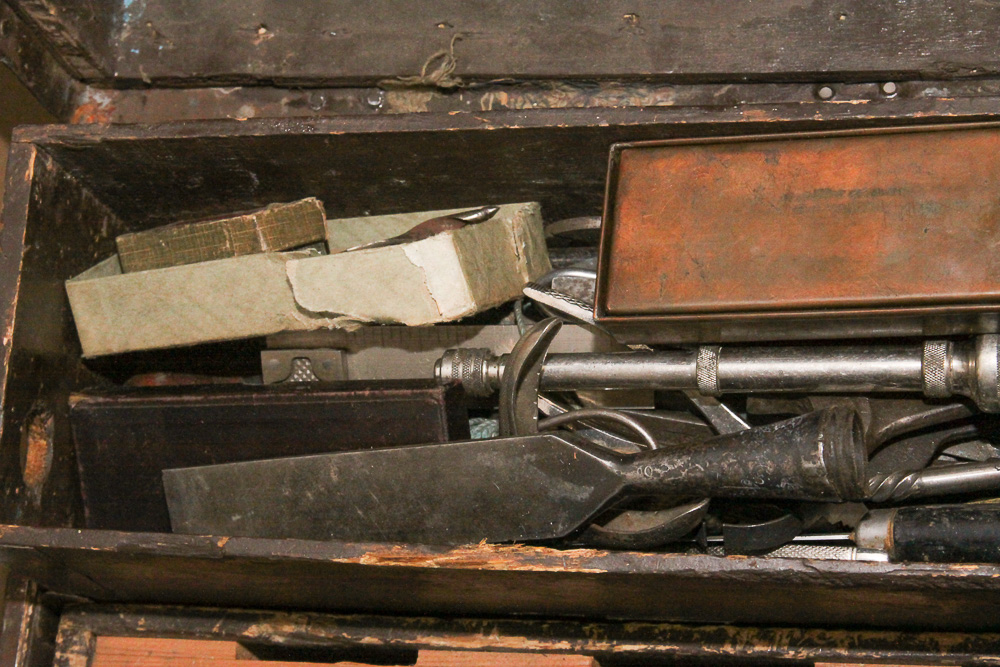 Vintage Chest, Carpentry Shaves, Chisels, Saw, Planers and Brace Bits and More