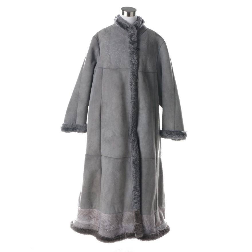 Women's Friitala of Finland Gray Suede and Shearling Trim Coat