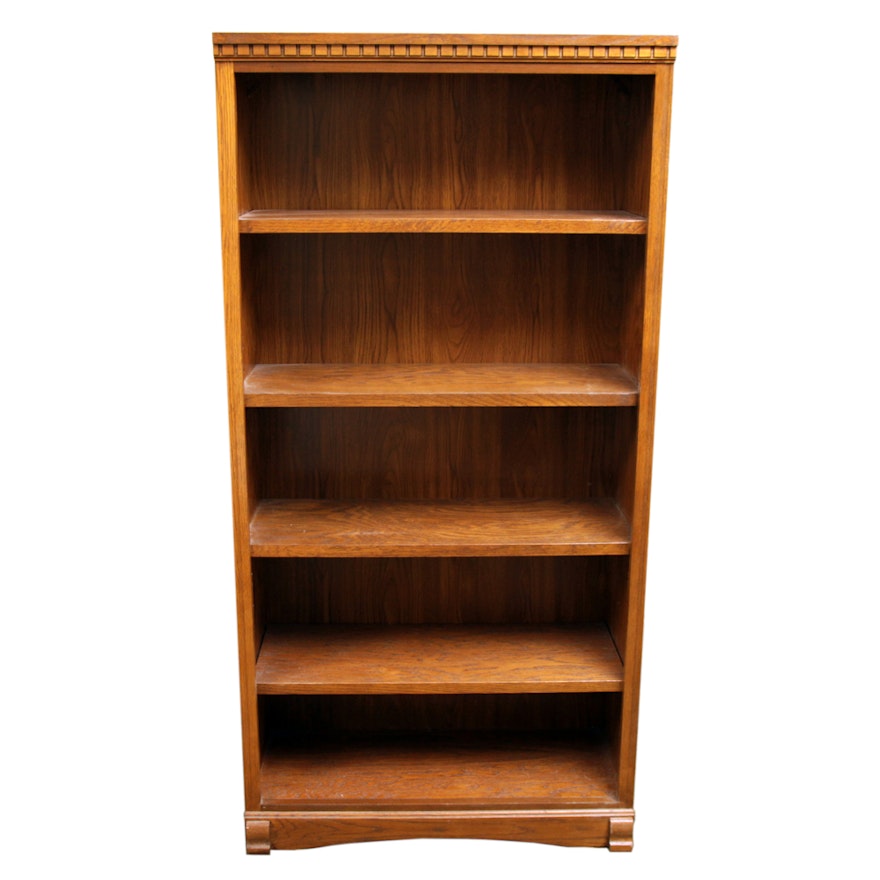 Oak Veneer Bookcase with Dentil Molded Frieze