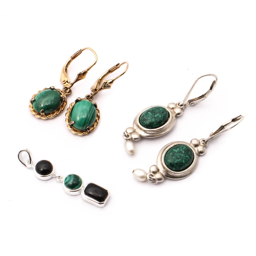 Sterling Silver and Green Stone Jewelry