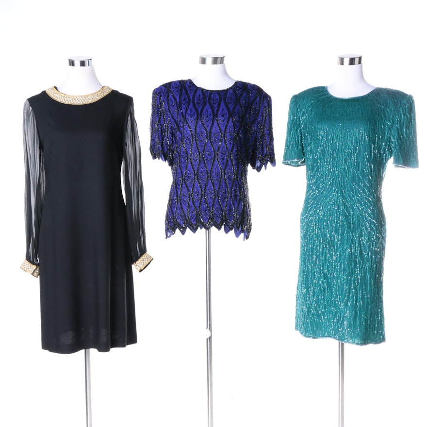 Vintage Embellished Dresses and Top Including Laurence Kazar