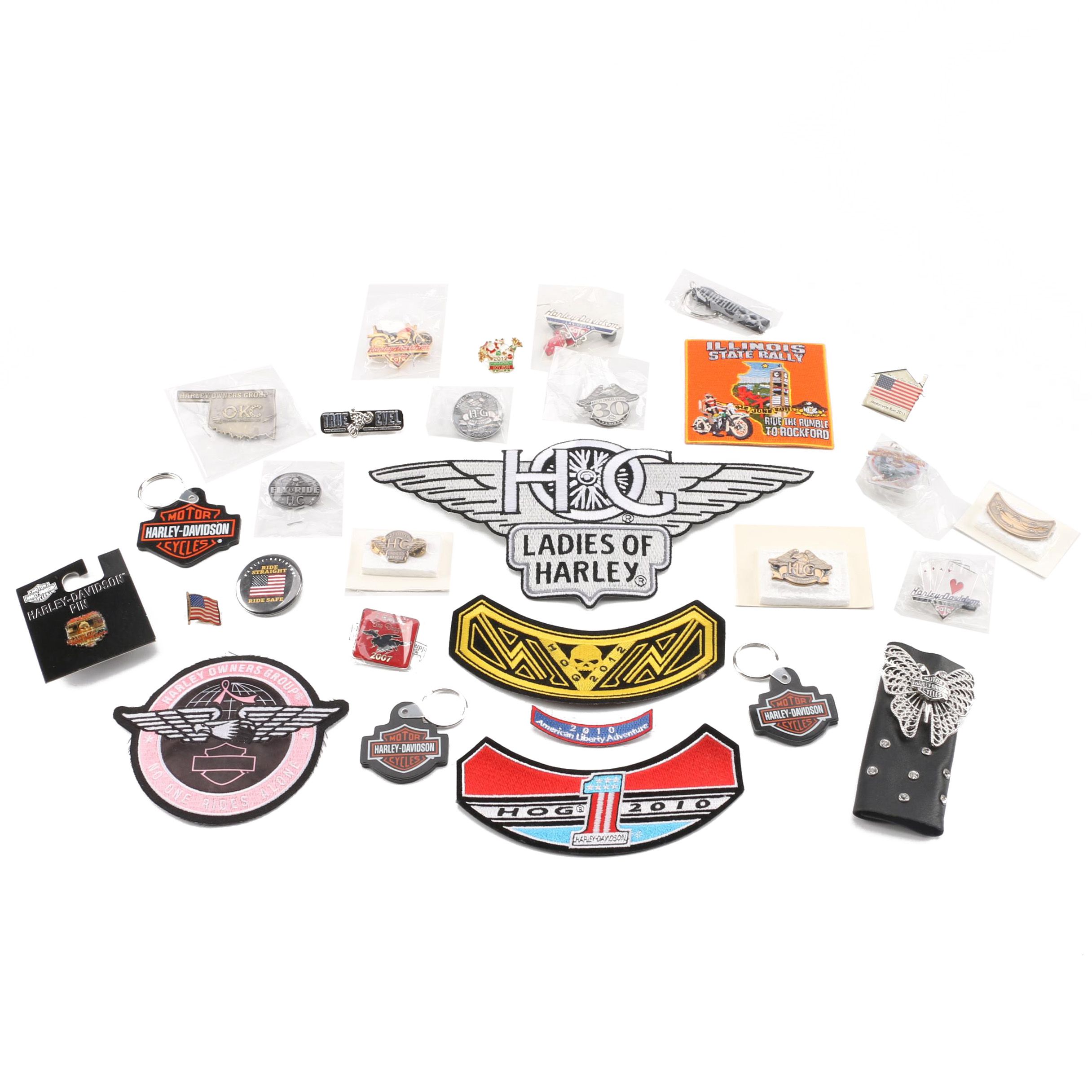 Harley-Davidson Accessories Including Patches, Keychains, Pins and More