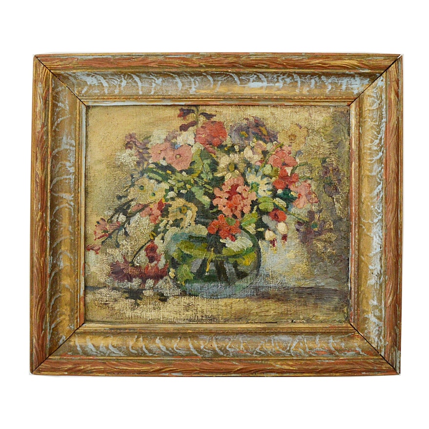 Charles Alfred Meurer Original Floral Still Life Oil on Canvas
