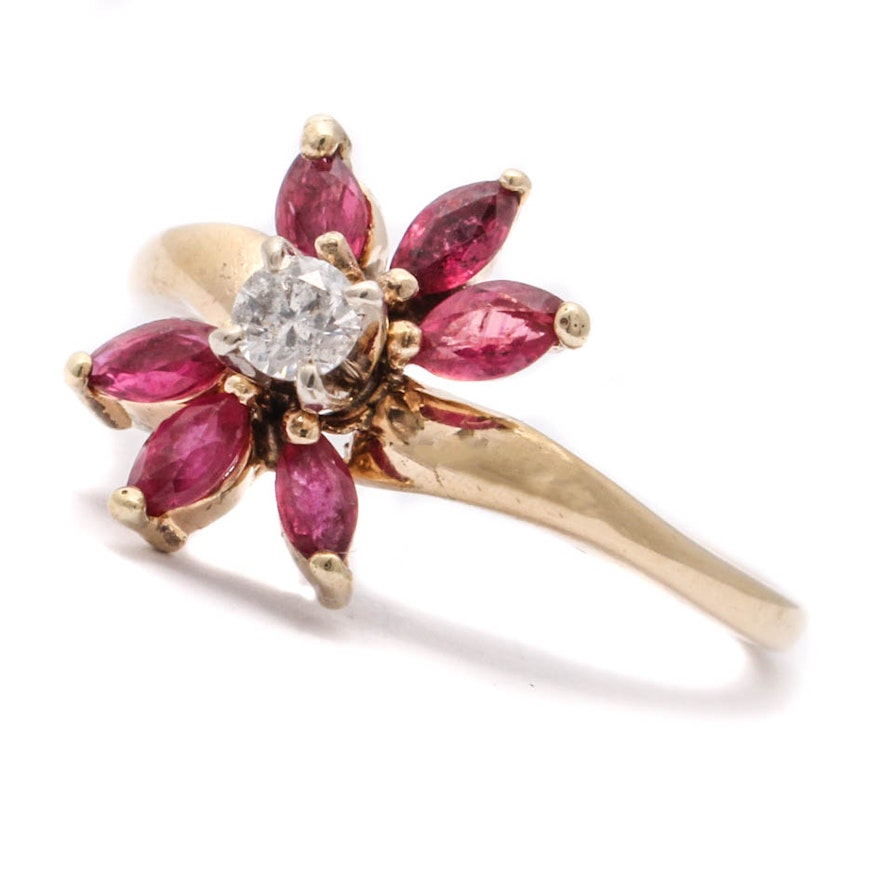 14K Yellow Gold Ruby and Diamond Ring