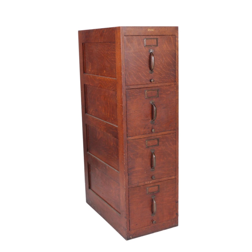 Vintage Oak Vertical Filing Cabinet by Globe