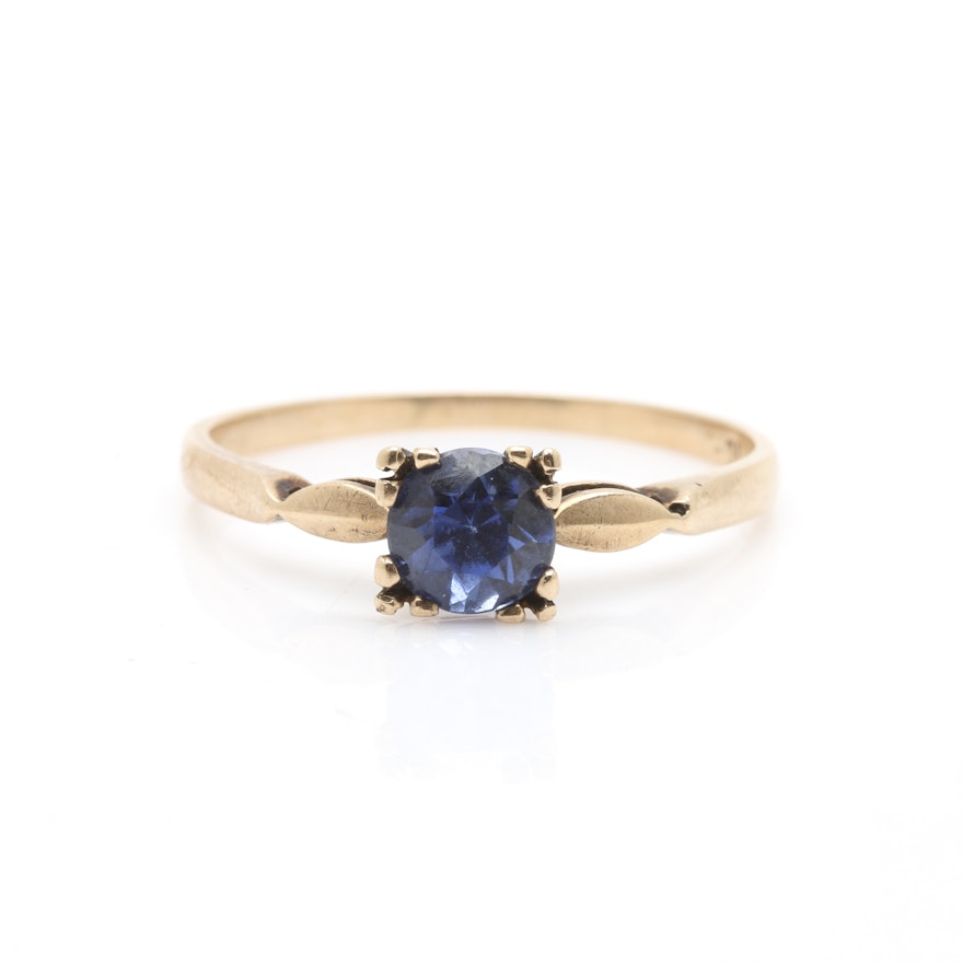 10K Yellow Gold Synthetic Sapphire Solitaire Ring