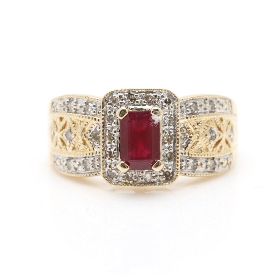 Alwand Vahan 14K Yellow Gold Synthetic Ruby and Diamond Ring