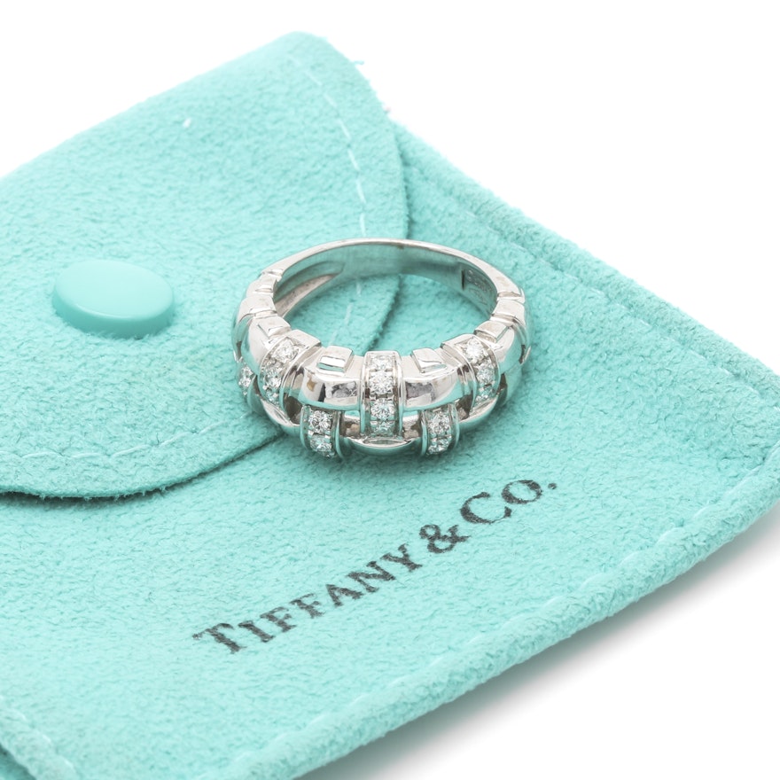 2002 Tiffany & Co "Vannerie" 18K White Gold Diamond Ring