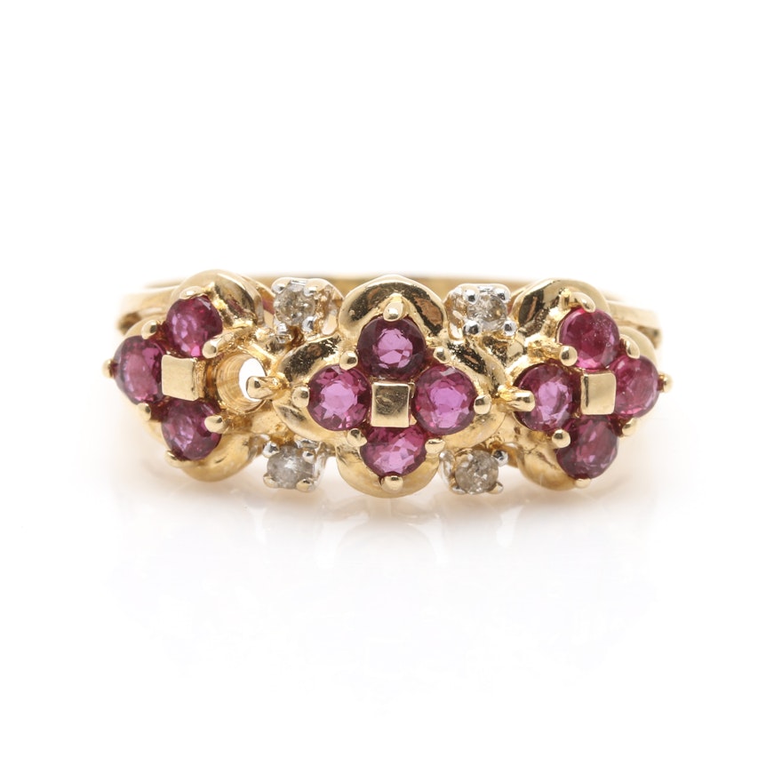 14K Yellow Gold Ruby and Diamond Ring