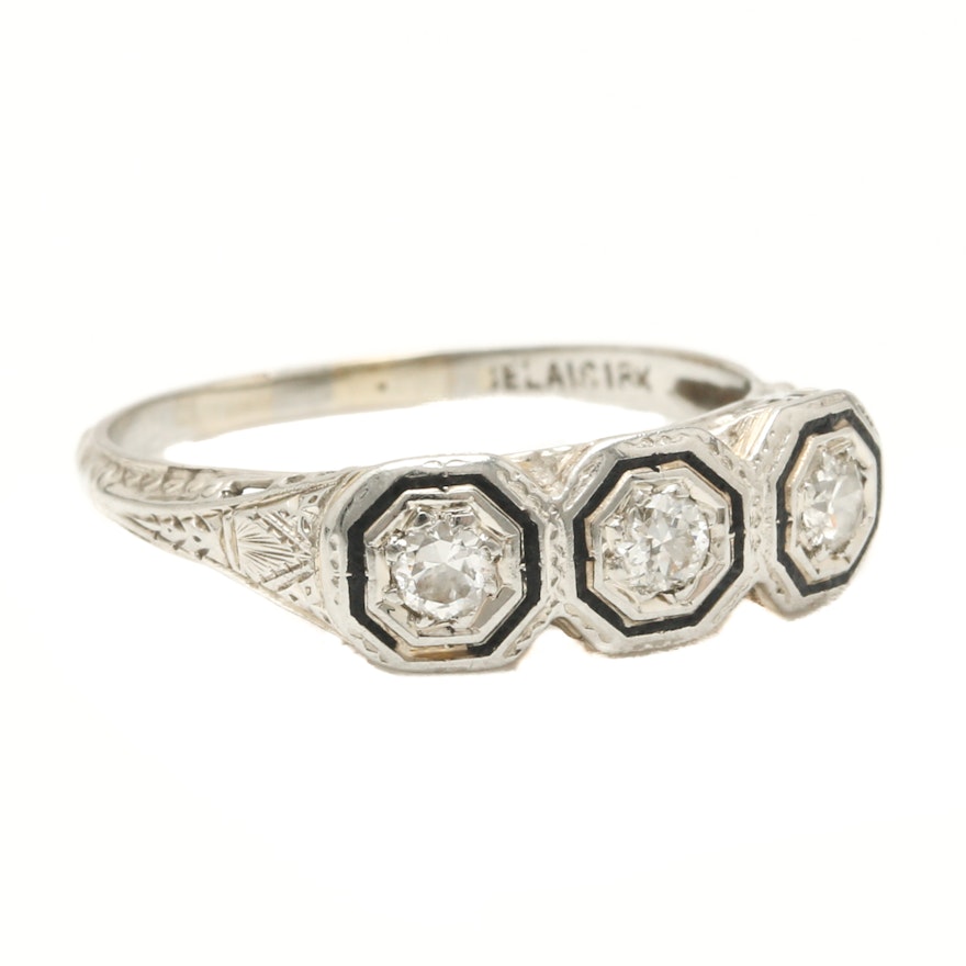 Art Deco Belais 18K White Gold Diamond Ring
